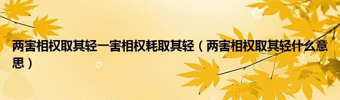 两害相权取其轻一害相权耗取其轻（两害相权取其轻什么意思）