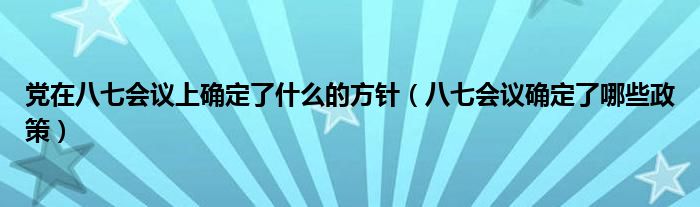 党在八七会议上确定了什么的方针（八七会议确定了哪些政策）
