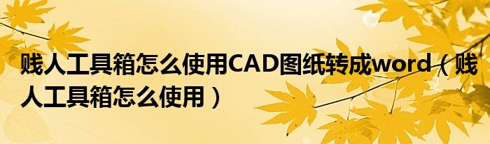 贱人工具箱怎么使用CAD图纸转成word（贱人工具箱怎么使用）