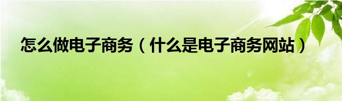 怎么做电子商务（什么是电子商务网站）