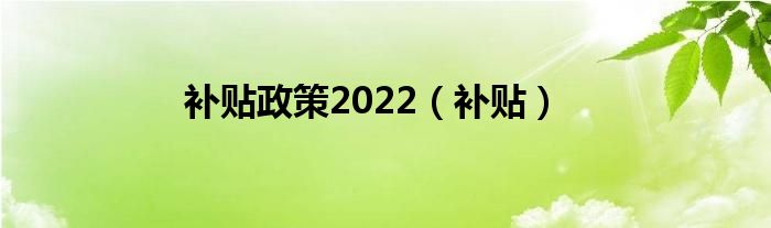补贴政策2022（补贴）