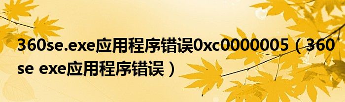 360se.exe应用程序错误0xc0000005（360se exe应用程序错误）