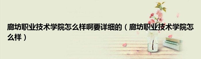 廊坊职业技术学院怎么样啊要详细的（廊坊职业技术学院怎么样）