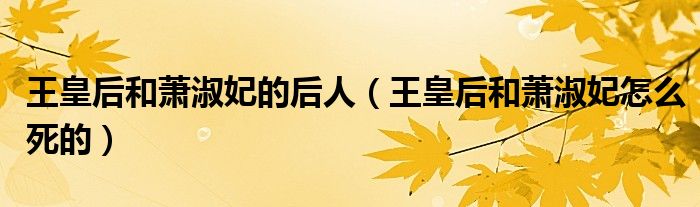 王皇后和萧淑妃的后人（王皇后和萧淑妃怎么死的）