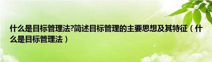 什么是目标管理法?简述目标管理的主要思想及其特征（什么是目标管理法）