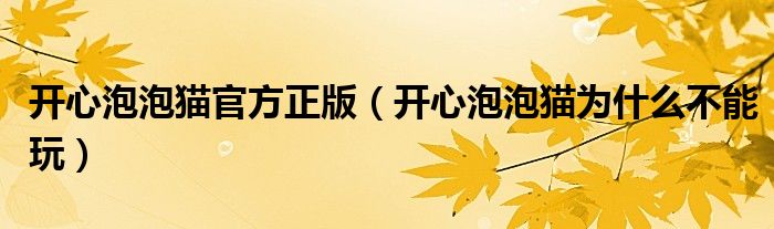 开心泡泡猫官方正版（开心泡泡猫为什么不能玩）