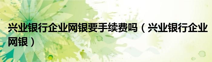 兴业银行企业网银要手续费吗（兴业银行企业网银）