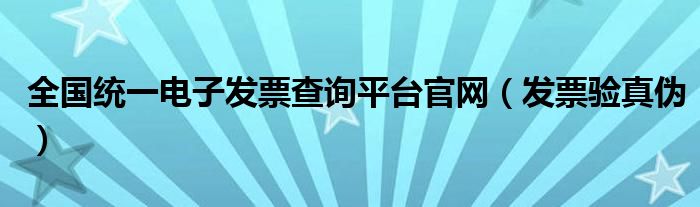 全国统一电子发票查询平台官网（发票验真伪）
