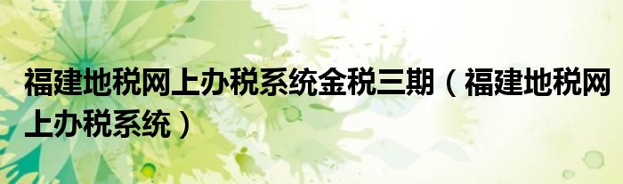 福建地税网上办税系统金税三期（福建地税网上办税系统）
