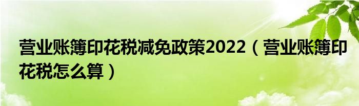 营业账簿印花税减免政策2022（营业账簿印花税怎么算）