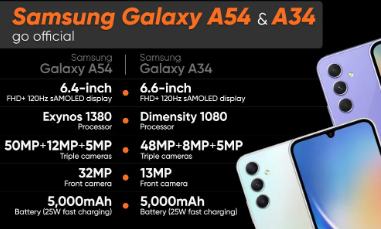 三星GalaxyA54和GalaxyA34智能手机的价格正式公布