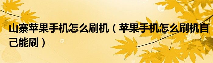 山寨苹果手机怎么刷机（苹果手机怎么刷机自己能刷）
