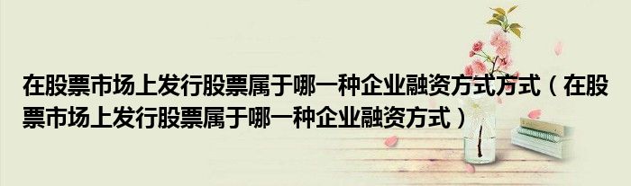 在股票市场上发行股票属于哪一种企业融资方式方式（在股票市场上发行股票属于哪一种企业融资方式）