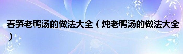 春笋老鸭汤的做法大全（炖老鸭汤的做法大全）