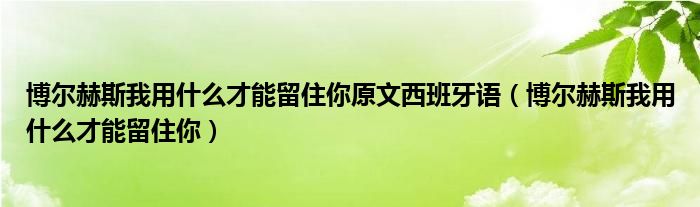 博尔赫斯我用什么才能留住你原文西班牙语（博尔赫斯我用什么才能留住你）
