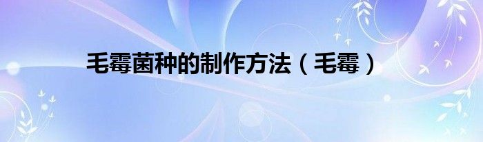 毛霉菌种的制作方法（毛霉）