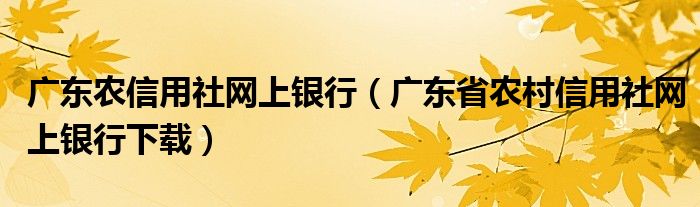 广东农信用社网上银行（广东省农村信用社网上银行下载）