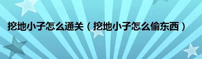 挖地小子怎么通关（挖地小子怎么偷东西）