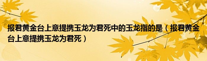 报君黄金台上意提携玉龙为君死中的玉龙指的是（报君黄金台上意提携玉龙为君死）