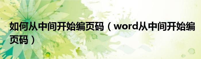 如何从中间开始编页码（word从中间开始编页码）