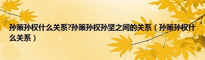 孙策孙权什么关系?孙策孙权孙坚之间的关系（孙策孙权什么关系）