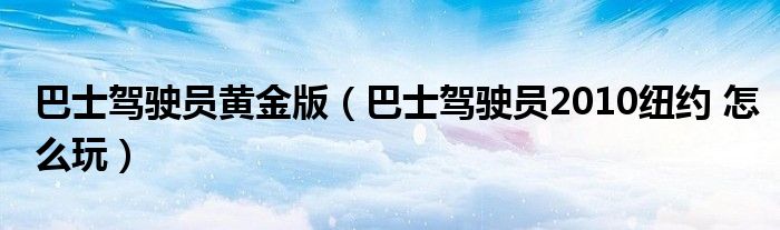 巴士驾驶员黄金版（巴士驾驶员2010纽约 怎么玩）