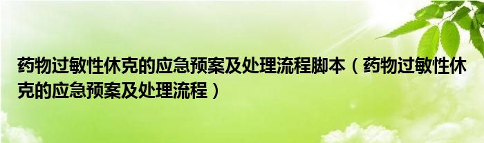 药物过敏性休克的应急预案及处理流程脚本（药物过敏性休克的应急预案及处理流程）