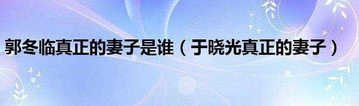 郭冬临真正的妻子是谁（于晓光真正的妻子）