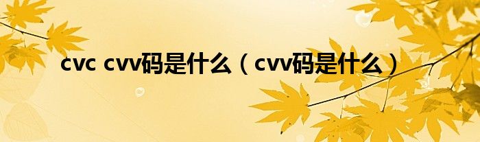 cvc cvv码是什么（cvv码是什么）