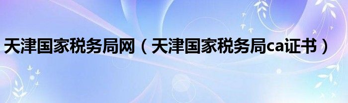 天津国家税务局网（天津国家税务局ca证书）