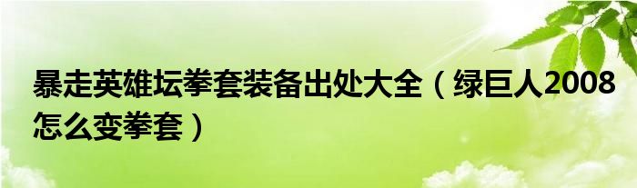 暴走英雄坛拳套装备出处大全（绿巨人2008怎么变拳套）