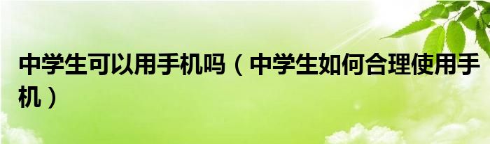 中学生可以用手机吗（中学生如何合理使用手机）