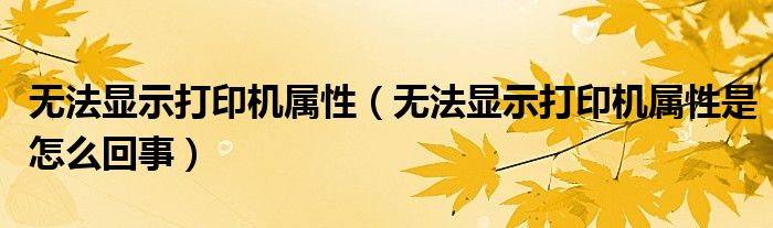 无法显示打印机属性（无法显示打印机属性是怎么回事）
