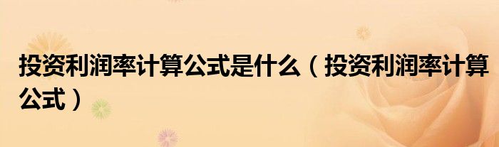 投资利润率计算公式是什么（投资利润率计算公式）