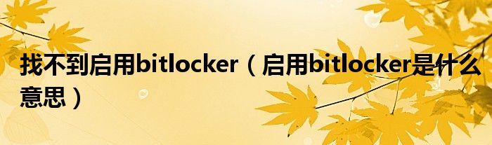 找不到启用bitlocker（启用bitlocker是什么意思）