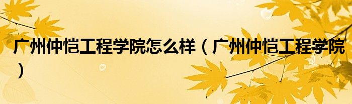广州仲恺工程学院怎么样（广州仲恺工程学院）