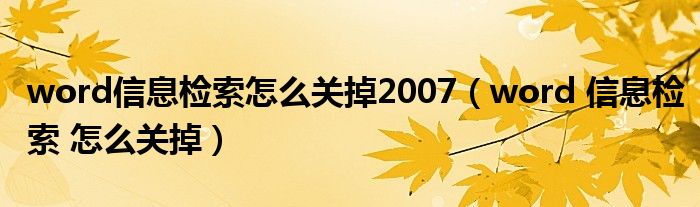 word信息检索怎么关掉2007（word 信息检索 怎么关掉）