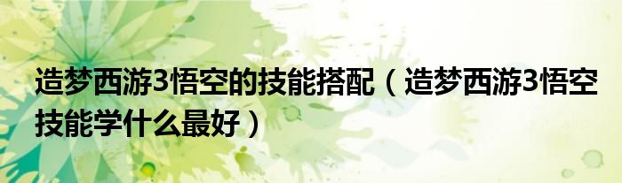 造梦西游3悟空的技能搭配（造梦西游3悟空技能学什么最好）