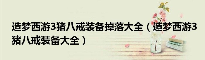 造梦西游3猪八戒装备掉落大全（造梦西游3猪八戒装备大全）