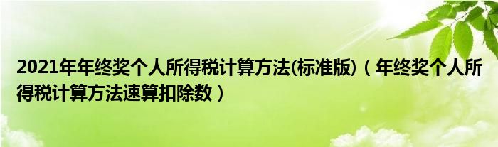 2021年年终奖个人所得税计算方法(标准版)（年终奖个人所得税计算方法速算扣除数）