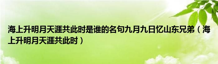 海上升明月天涯共此时是谁的名句九月九日忆山东兄弟（海上升明月天涯共此时）