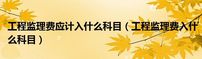 工程监理费应计入什么科目（工程监理费入什么科目）