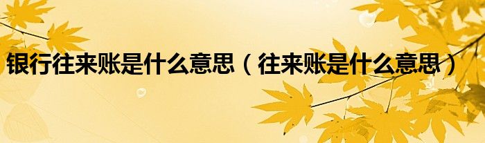 银行往来账是什么意思（往来账是什么意思）