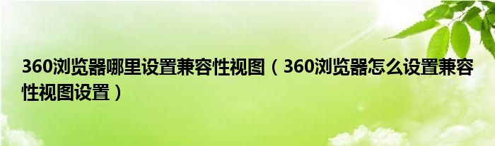 360浏览器哪里设置兼容性视图（360浏览器怎么设置兼容性视图设置）