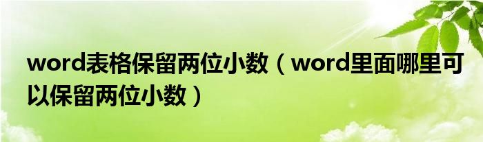 word表格保留两位小数（word里面哪里可以保留两位小数）