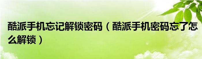 酷派手机忘记解锁密码（酷派手机密码忘了怎么解锁）