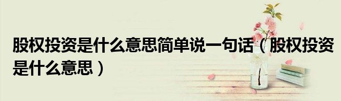 股权投资是什么意思简单说一句话（股权投资是什么意思）