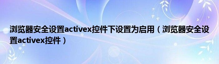 浏览器安全设置activex控件下设置为启用（浏览器安全设置activex控件）