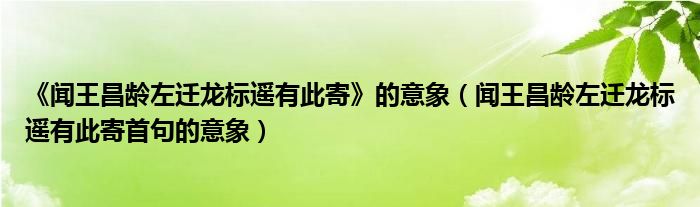 《闻王昌龄左迁龙标遥有此寄》的意象（闻王昌龄左迁龙标遥有此寄首句的意象）