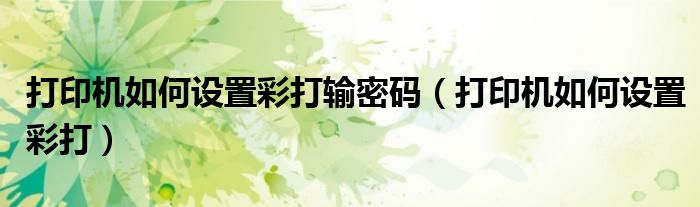 打印机如何设置彩打输密码（打印机如何设置彩打）